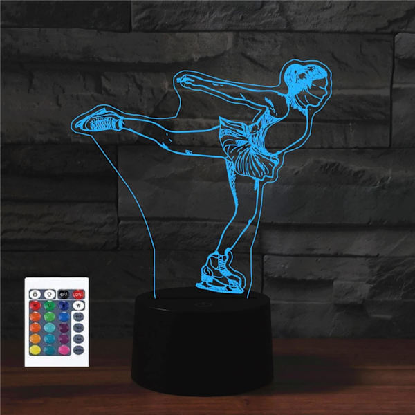 WJ 3D skøjteløb fjernbetjening 16 farve natlys illusion akryl LED bordlampe sengebordslampe børn soveværelse skrivebord dekoration fødselsdag gaver legetøj til børn