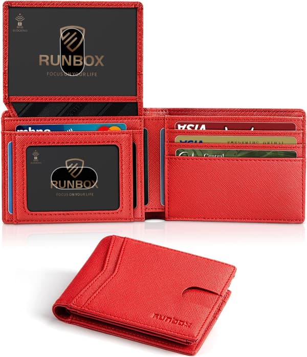 Plånböcker för män 15 kortfodral Slim Rfid Läder 2 ID-fönster med presentförpackning Herrtillbehör