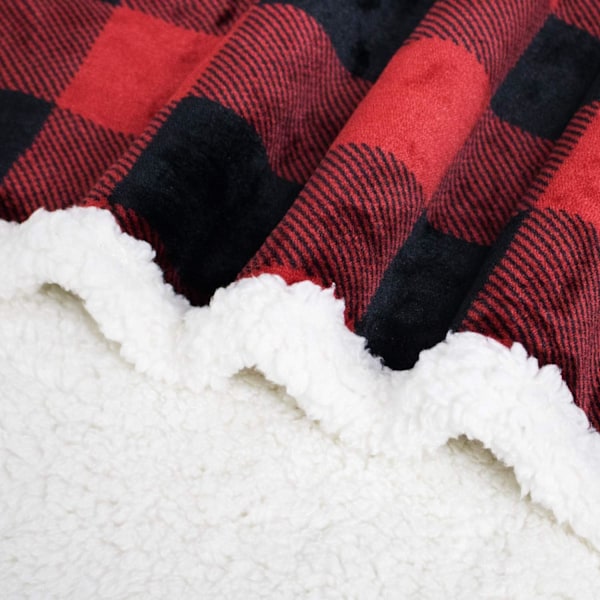 Sherpa Röd och Svart Buffelrutig Julfilt, Fuzzy Fluffy Mjuk Bekväm Filt, Fleece Flanell Plysch Mikrofiberfilt
