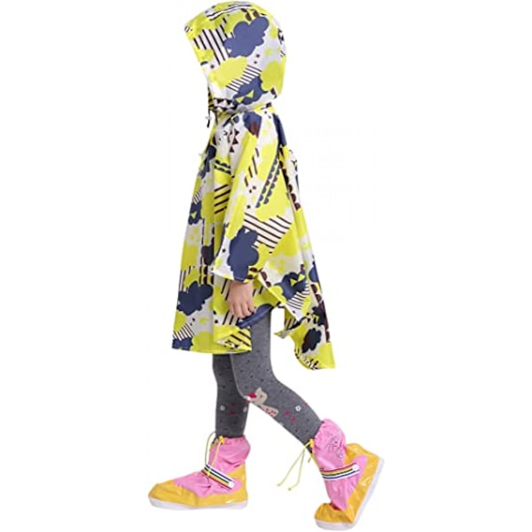 Barn Regn Poncho Huvjacka Regnrock, Gula Moln, XL