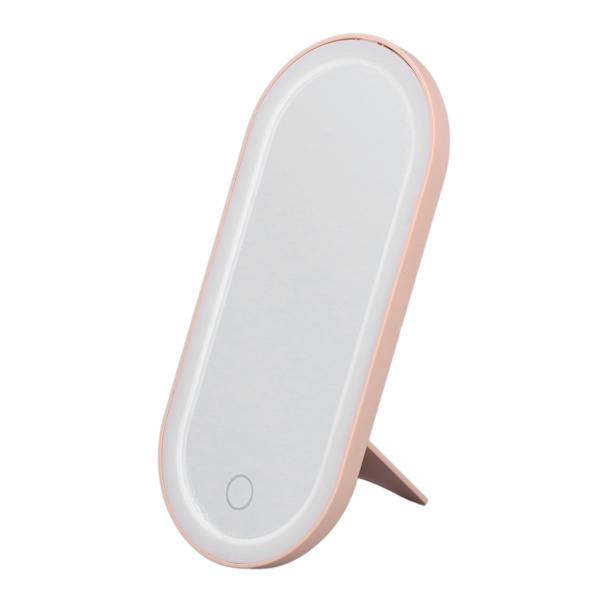 Makeup-etui med roterende spejl låg dæmpbar LED-lys bærbar kosmetisk arrangør til soveværelse rejse Roseate