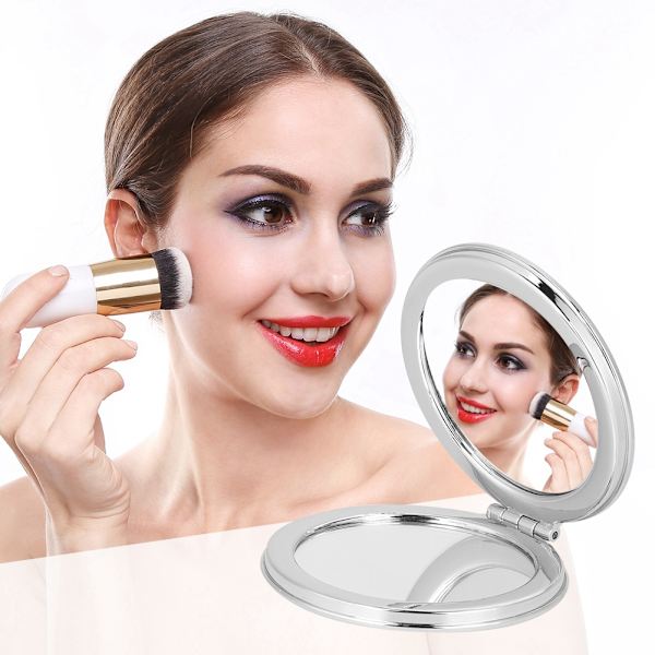 Retro Style Mini Makeup Spejl Kvinder Bærbare Runde Dobbeltsidet Foldbar Lommespejl