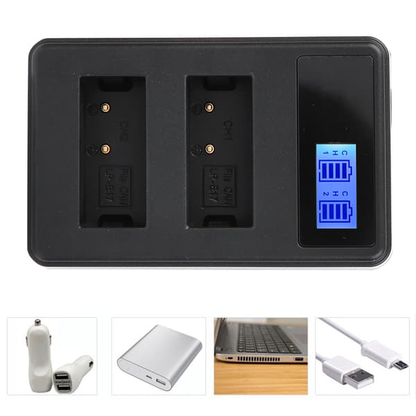 SEIVI LP E17 Kamerabatterilader USB Smartlader LCD Elektrisk Mengde Dobbel Spor