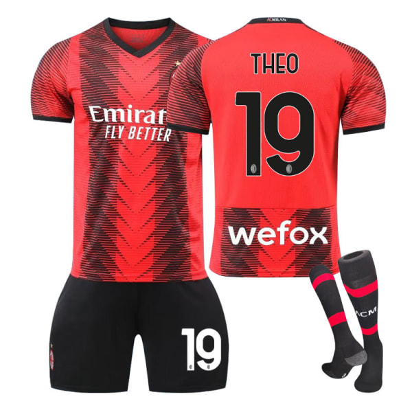 23/24 AC Milan Hjemmefotballdraktsett med sokker No.19 THEO Children's size28