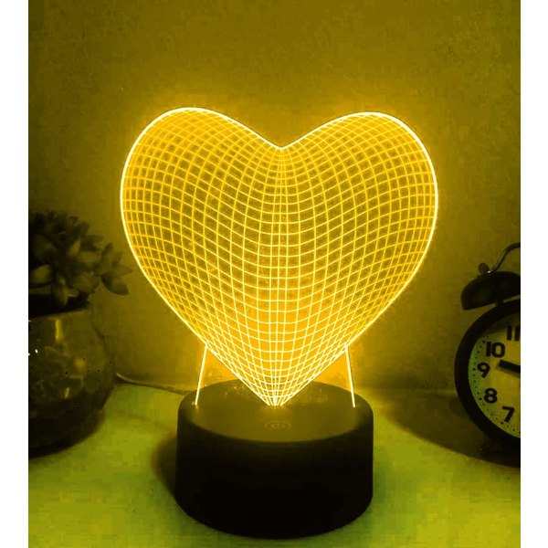 WJ 3D Kärlek Hjärta Nattljus Lampa Illusion Nattljus 16 färger Bytbord Skrivbordsdekoration Lampor Present Akryl Platt ABS-bas USB kabelleksak