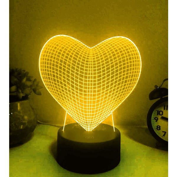 WJ 3D Kärleks Hjärta Nattlampa Illusion Nattlampa 16 Färgförändrande Bordsdekoration Lampgåva Akryl Platt ABS Bas USB-kabel Leksak
