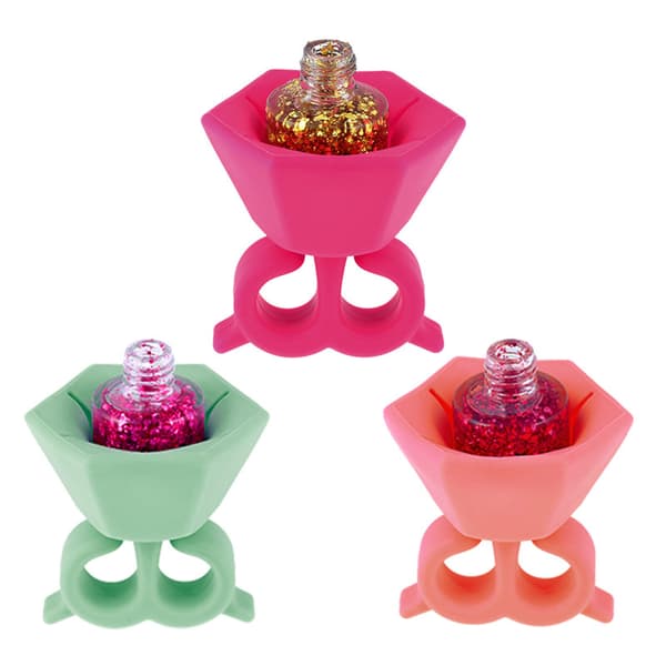 Bärbara nagellacksflaskhållare i silikon - 3-pack blomformade fingerringställ, spillsäkra gelnagellacksflaskgrepp för hemmet