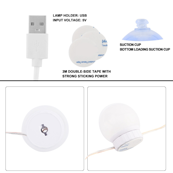 LED-glödlampa spegellampa Vanity USB Touch Switch spegellampa kit lins strålkastare glödlampor kit 2 glödlampor