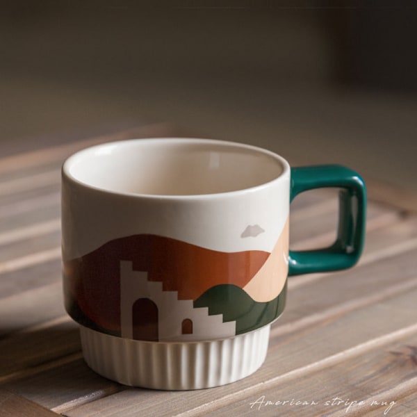 Kaffe kop, retro keramik krus, drikkekop, morgenmad, mælkekop, træk blomsterkop（#2）