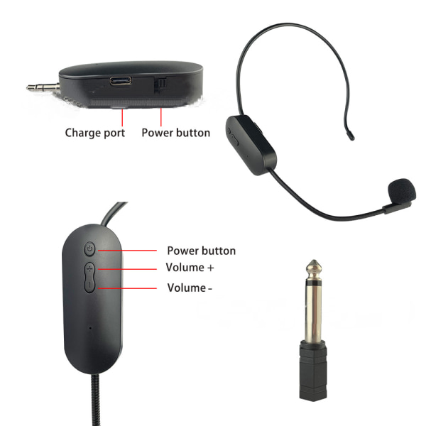 Trådløs mikrofon headset, 165ft rekkevidde, arbeidstid 6H, 1/4'' plugg, trådløs headsetmikrofon ＆ håndholdt mikrofon 2 i 1, for karaokehøyttaler
