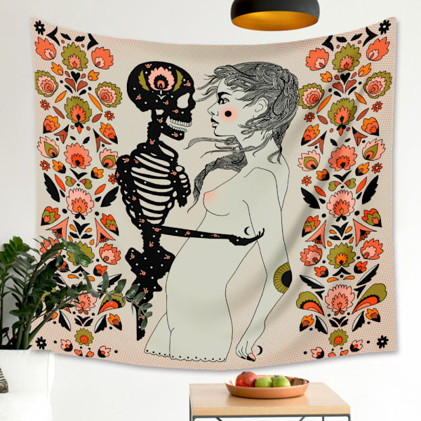 Wekity Skull Blomsterpige Gobelin Hjem Gobelin Æstetisk Kunst Hjem Baggrund Stof Dekoration Gave (GT330023, 51 X 59 Tommer)