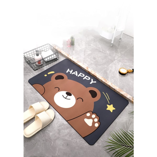 Cartoon superabsorberande mjuk duschmatta badrum halkfri maskintvättbar, lämplig för dörröppning/kök/badrum（glad björn）60*90cm