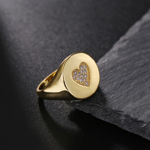 Chunky Gold Rings - Signet Sings for Women, Dome Ring, Statement Ring, 18k guldpläterad ring i rostfritt stål, guld- vit Storlek: 8