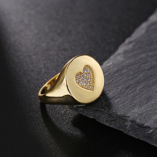 Kraftiga guldringar - Signetringar för kvinnor, kupolring, statement-ring, 18k guldpläterad ring i rostfritt stål, guld-vit storlek: 10