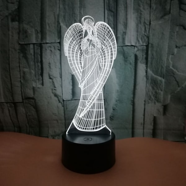 Qinwei 3D ängelving nattlampa illusion nattlampa 7 färger växlande touch switch bord dekoration lampor present med akryl platt  （Stil 1