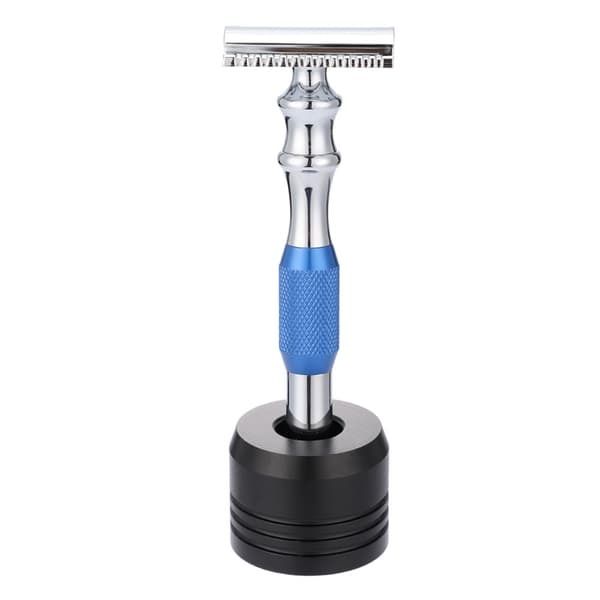 Man Shaving Razor Classic Double Edge Razor og Base Safety Shave (Blå Razor   Base)