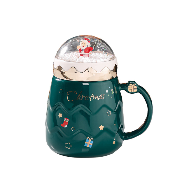 Julkaffemugg, söt keramisk kopp med lock Handtag Sked Återanvändbar jultomte tekoppar Roliga julklappar för kvinnor män (500 ml grön)