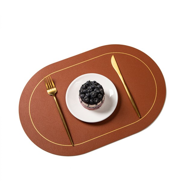 4-pack dubbelsidiga bordsunderlägg i konstläder – ovala köksunderlägg för matbord, vattentät värmebeständig （Brun+grå）
