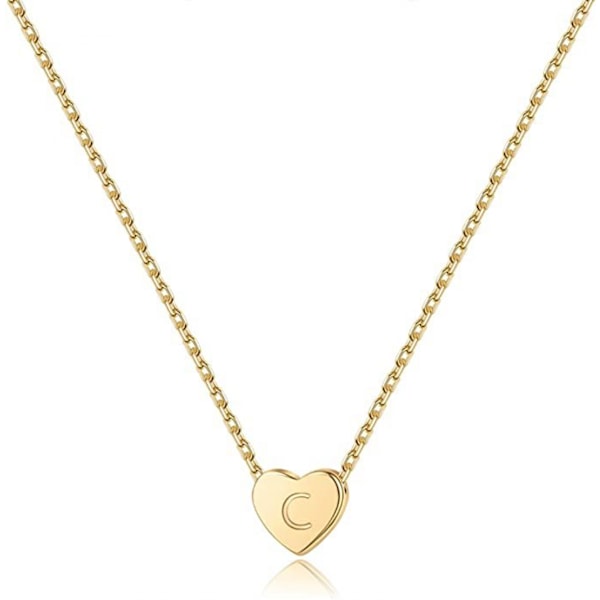 Hjerte Initial Halskæde Rustfrit Stål Mini Hjerte Bogstav Halskæde 14K Guldbelagt Titanium Stål ----- Guld C