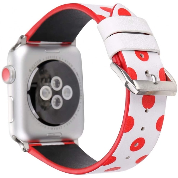 Damflickor Söt prickigt läderband kompatibelt med Apple Watch Series 6/SE/5/4 44mm och Series 3/2/1 42mm - Vit med rött, 42/44 mm