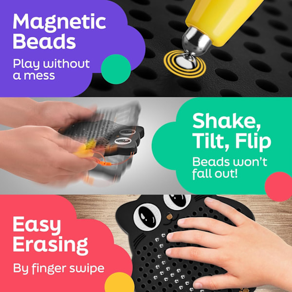 Magneettinen piirustustaulu lapsille ja taaperoille helmillä ja magneettikynällä - Magneettinen matkalelu lentokone- ja automatkoille black