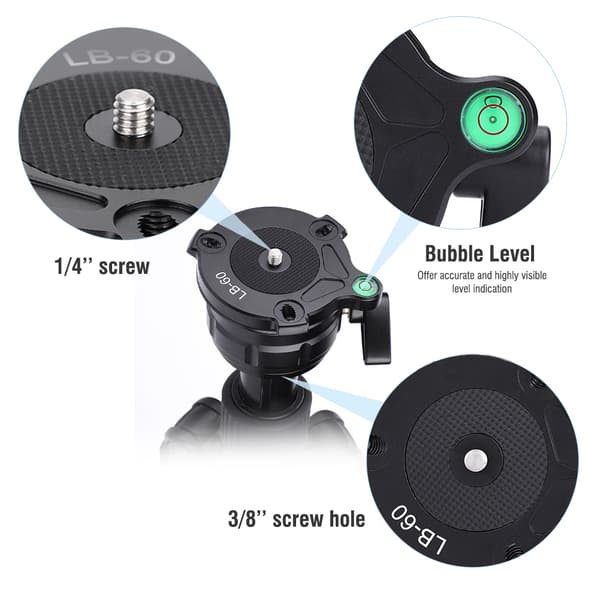 LB-60 Kraftig 12KG 1/4'' & 3/8'' Hurtigutløserplate Boblenivå Stativkulehode
