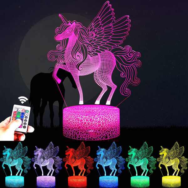 Unicorn Toys 16 färger 3D Illusion Skrivbordslampa Fjärrkontroll Nattljus för barn Sov 2 3 4 5 6 7 8-12 år gamla flickor Födelsedagspresenter Sovrum