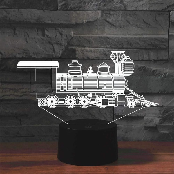 WJ 3D Lokomotiv Fjernbetjening 16 Farve Natlys Illusion Akryl LED Bordlampe Sengelampe Børns Soveværelse Skrivebordsdekoration Fødselsdagsgaver Legetøj til Børn