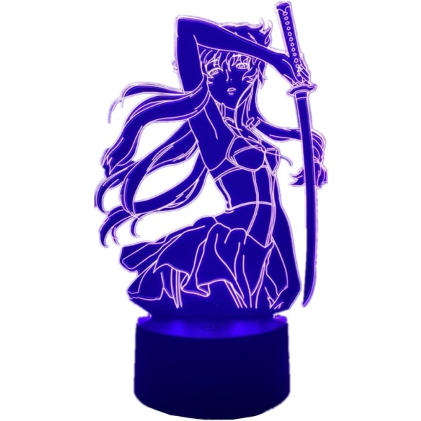3D illusjonsnattlys Future Diary Yuno Gasai figur Anime-lampe berøring 7 farger fjernkontroll 16 farger skiftende romdekorasjonslys