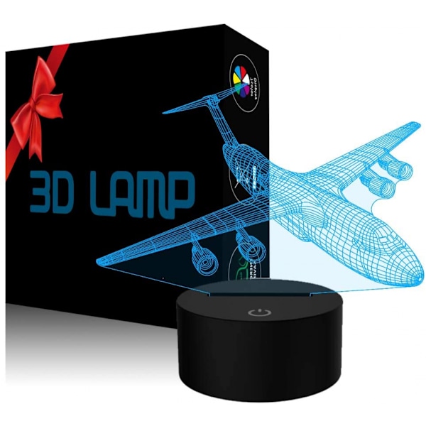 Flygplan Nattlampa 3D Flygplan Illusion Lampa 7 Färgförändrande Touch Control med USB-kabel LED Fighter Leksak Bordslampa Dekorationslampor för Män Pojkar Barn
