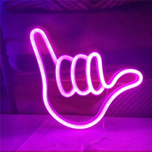 Hand Shape Finger Neon Sign Lights Hanging Decorative Neon Light USB or Battery Operated for Home Bedroom Bar Restaurant（Pink）