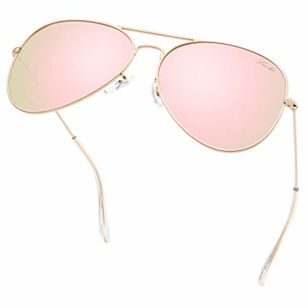 Klassiske Polariserende Aviator Solbriller UV Spejlbelagt Linse Metal Retro Shades (pink)