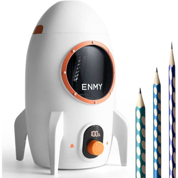 Elektrisk blyantspidser, fuldautomatisk blyantspidser til nr. 2/farveblyanter (7-12 mm), automatisk ind og ud, fuldstændig håndfri opladning Orange & White