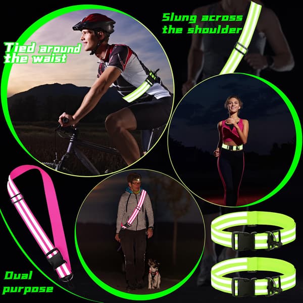 2-pack Högvisande Reflexjacka & Justerbart Bälte för Nattsäkerhet, Cykling, Promenader, Reflexutrustning, Fluorescerande G Fluorescent Green+Rose Red