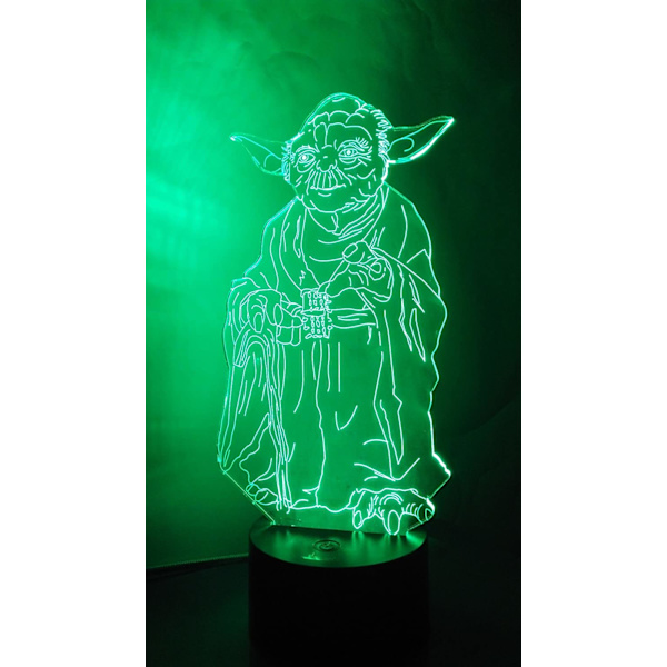 Master Yoda 3D nattlys LED illusjonslampe nattbord skrivebordslampe, 7 fargeendrende lys med akryl flat & ABS base & USB kabel