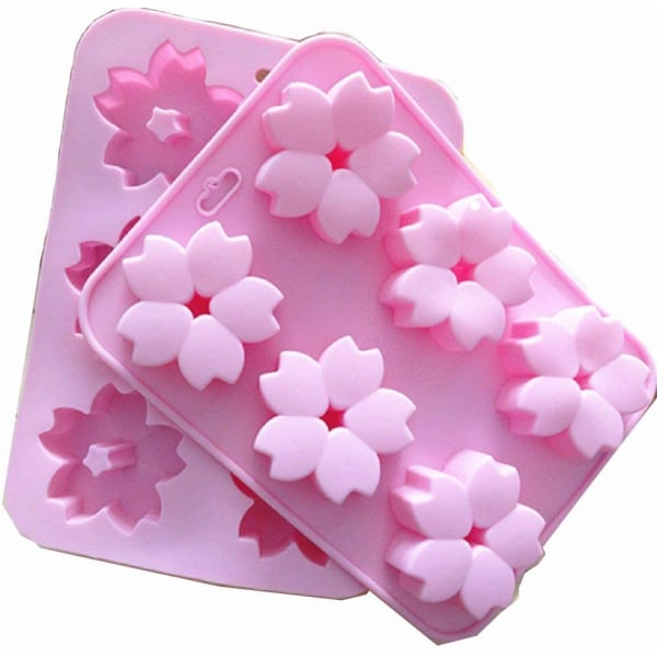 2-pack blommor formad form 6 hålrum Sakura Bakplåt Form Bakplåt Desserter Bakpanna, Rosa