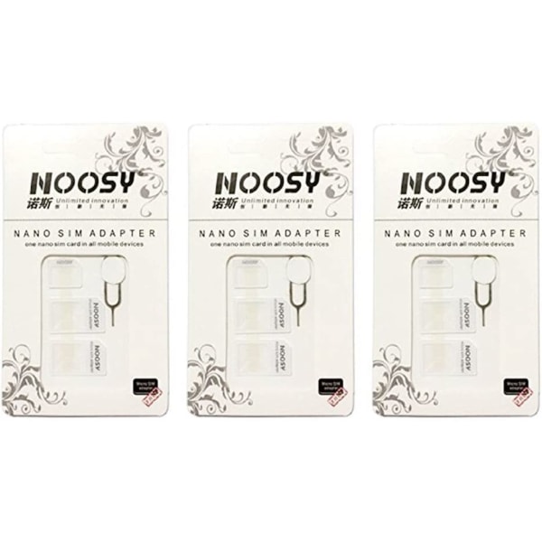 SIM-kortsadapter KIT 9-pack (27 adaptrar totalt: Nano till Micro, Nano till Regular, Micro till Regular) med SIM-utdragare (vit)
