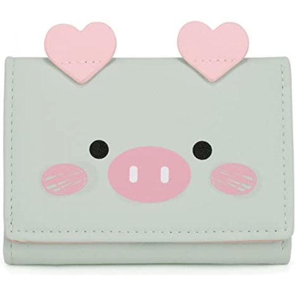 Kawaii plånbok för flickor Söt gris kvinnor handväska Kort Bill Holder Organizer, gris grön