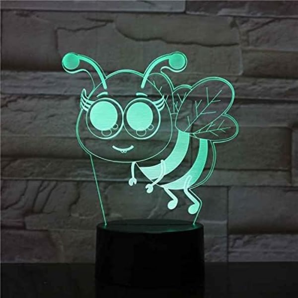 LED Illusion Nattljus Tecknat bimönster 3D-bordslampa med fjärrkontroll och 16 färger som byter sänglampa, lampor för julklappsfödelsedagspresenter