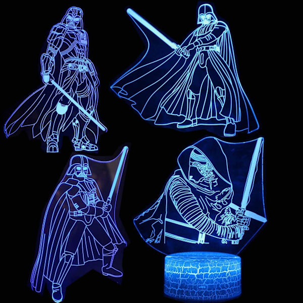 WJ 3D illusjonsnattlys fire mønster 16 fargeendring dekorlampe skrivebordslampe lampe for barn barn superhelt 3 Darth Vader-gruppen