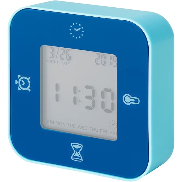 Klocka/termometer/alarm/timer, 4 funktioner bordsklocka (blå)