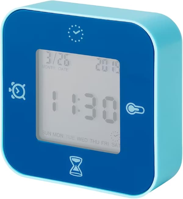 Ur/Termometer/Alarm/Timer, 4 funktioner Skrivebordsuhr (Blå)