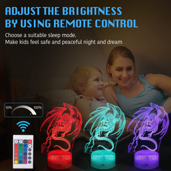 Qinwei Dragon Lampe Dinosaur Natlampe 16 Farver  Fjernbetjening Smart Dragon Lys Bedste Julefødselsdag Dragon Gaver til 3-12 Årige Dreng Pige