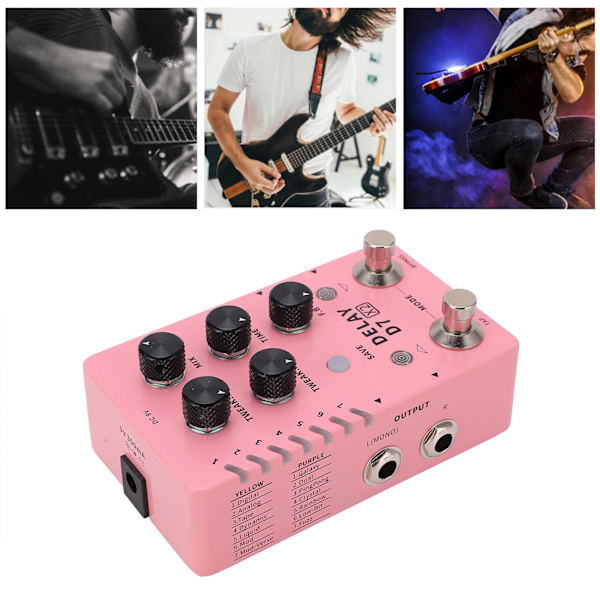 Stereo Delay-effekt Elektrisk Gitarr Singel Effektor Stöd Lagring med 14 Effekter 100‑240VUS-kontakt