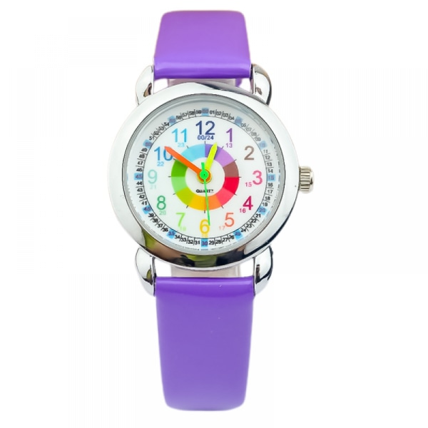 Digitala klockor för barn pojkar och flickor. Barns bälte watch färg ord färg cirkel kvarts watch. Lätt att läsa och lätt att lära sig tid (lila)