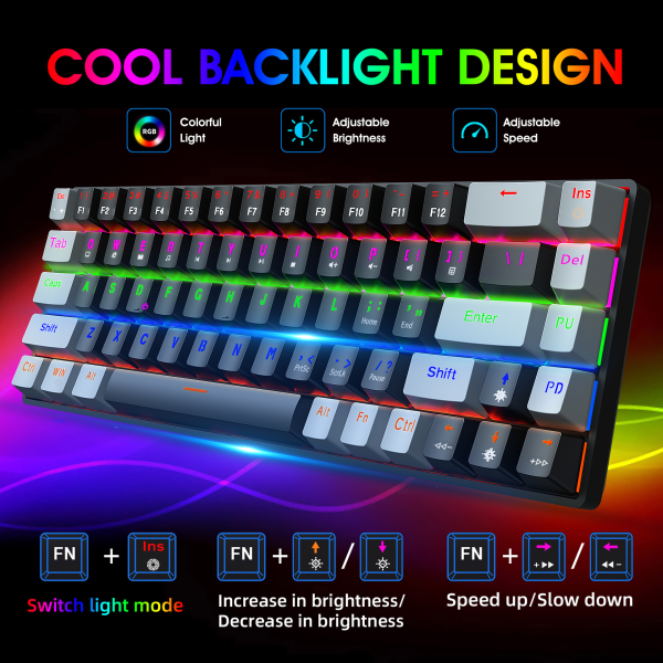 68-tasters grøn-akse mekanisk tastatur, dual-farve RGB multi-baggrundsbelyst tast-linje adskillelse gaming tastatur