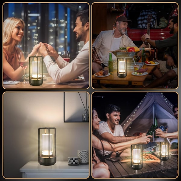 Portabel Metallbordslampa för Inomhus/Utomhusbruk, Uppladdningsbar Sladdlös LED-lampa, 3-Färgs Steglös Dimning Batteridriven Liten Skrivbordslampa black
