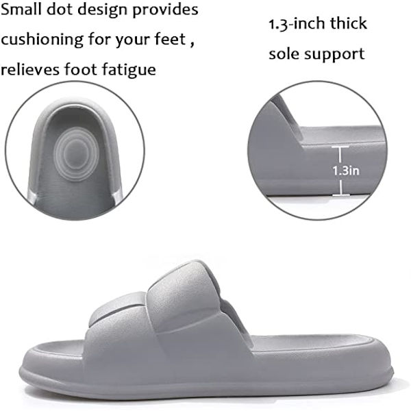 Pudeslippers til kvinder og mænd Cloud Slippers skridsikre hurtigtørrende badeværelses- og brusebadsslippers, åben tå bløde tykke slippers (grå)