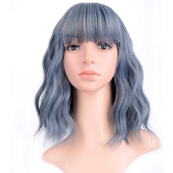 Short Bobo  Wigs With Air Bangs Shoulder Length Women's Wig  Cosplay Wig for  Halloween Costume Wigs (14" haze blue)