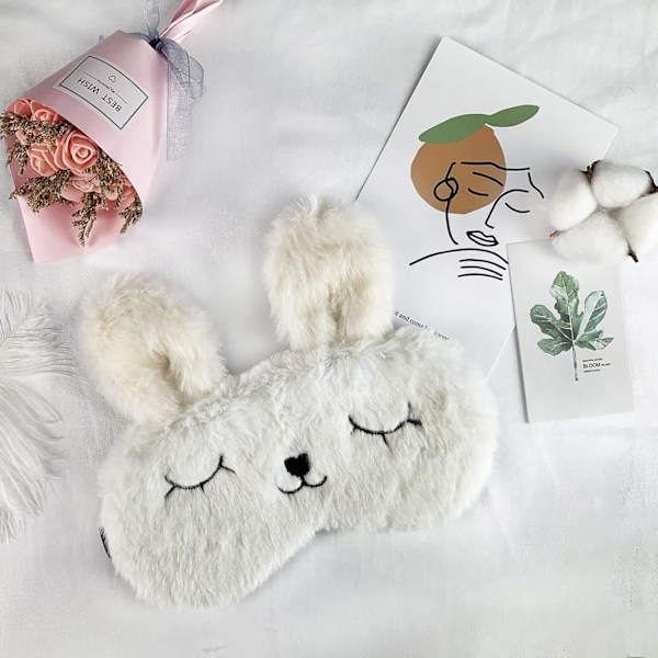 Søt Kanin Søvnmaske, Myk Fluffy Plush Kanin Blindfold Nyhet Søvnmaske Øyendekke for Barn Jenter Gutter Kvinner Menn
